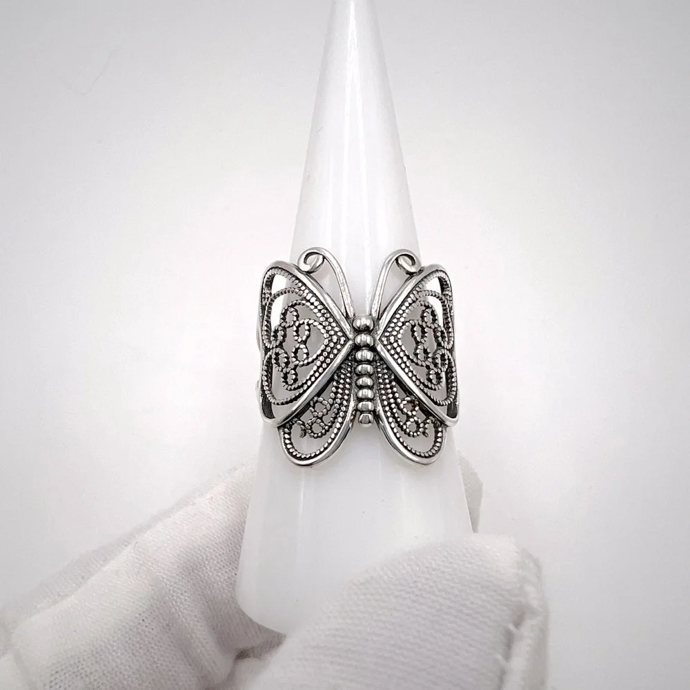 .925 Sterling Silver Filigree Butterfly Ring